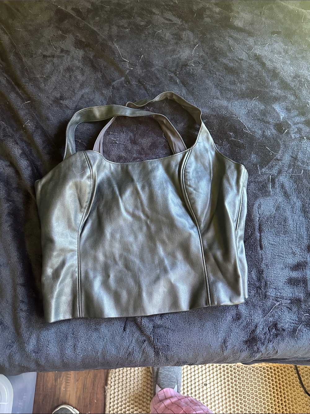 Abercrombie & Fitch Faux Leather Olive Green Crop Top